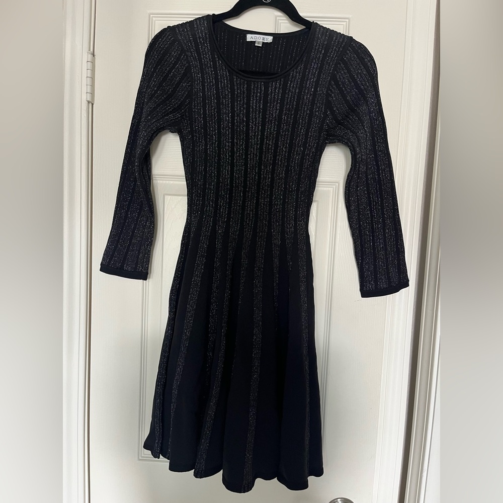 Adore Black Long Sleeve Dress with Silver Accents